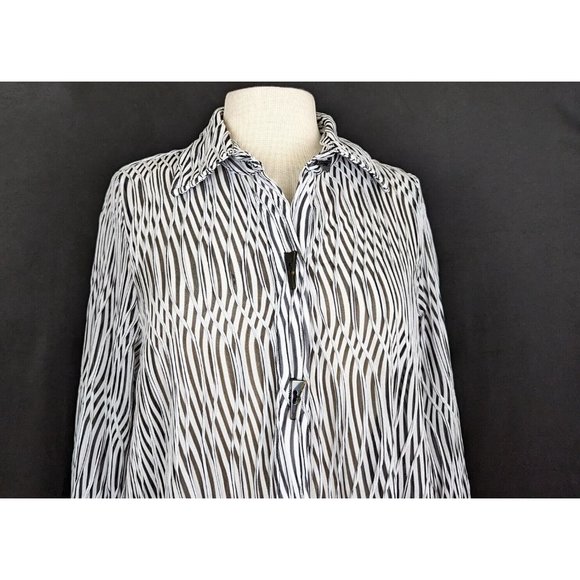 Moonlight Tunic Top Black White Textured Stripes Sheer Misses Size M - Picture 2 of 6